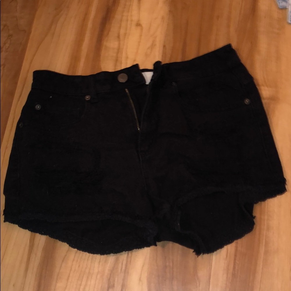 Black Ripped Shorts With Lace Trim